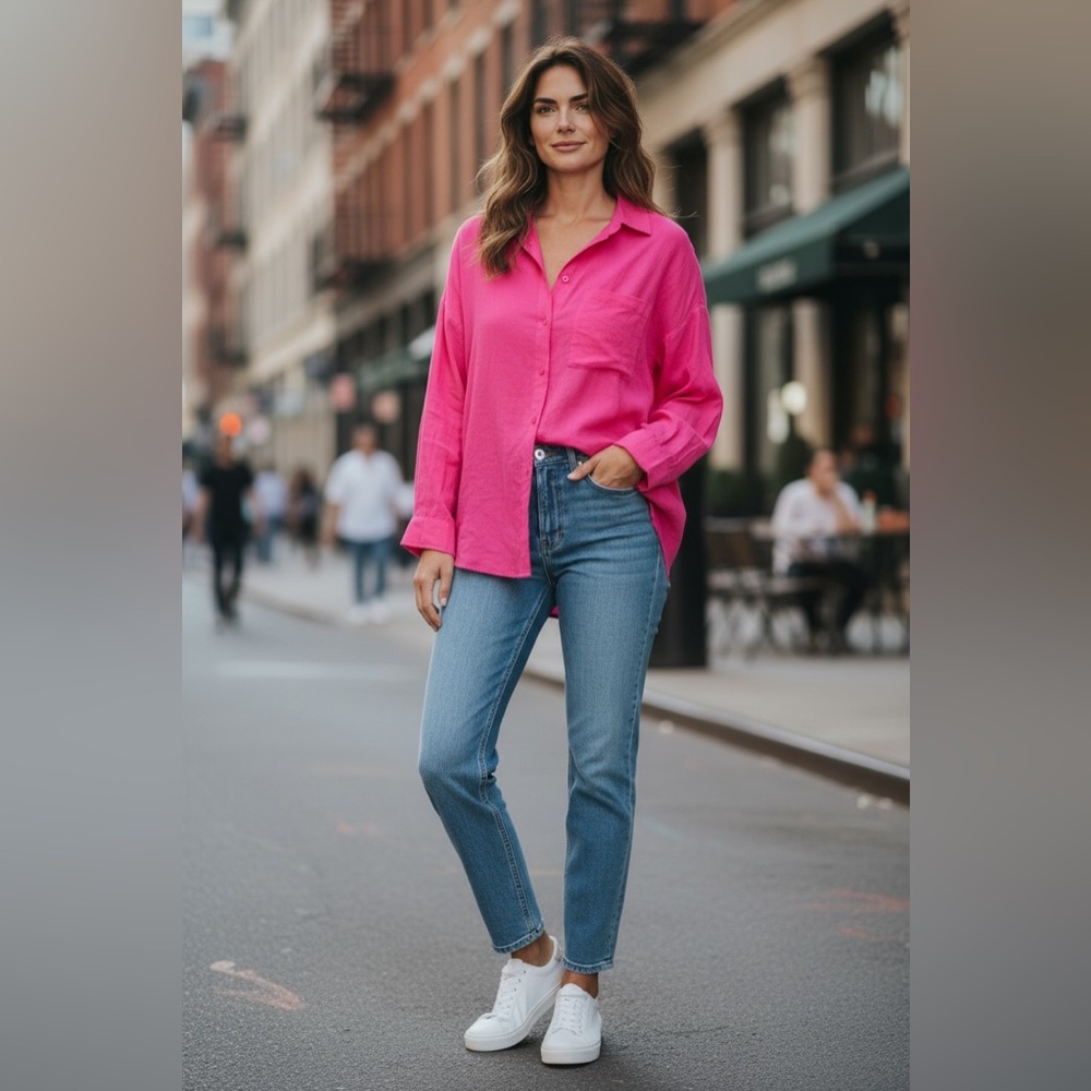 LOFT Pink oversized Button-Up Shirt